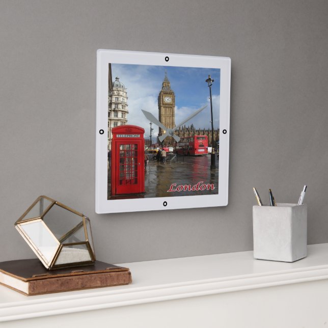 Reloj Cuadrado ENG063 LONDRES BIG BEN, Bus Doble Decker, W cuadra (Oficina)