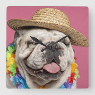 Reloj Cuadrado English Bulldog (18 months old) wearing a straw