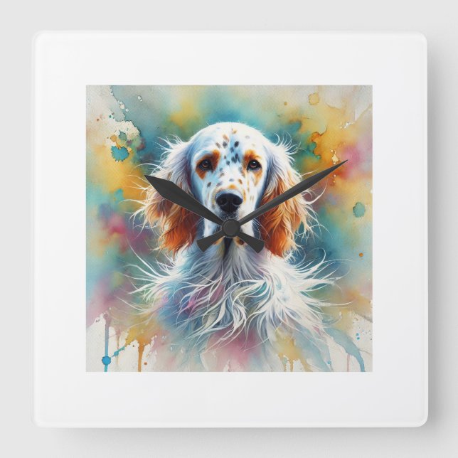Reloj Cuadrado English Setter in Nature 060924AREF147 - Watercolo (Anverso)