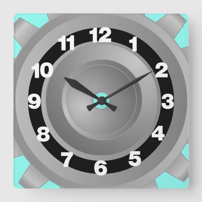 Reloj Cuadrado Engranaje Gris (Anverso)