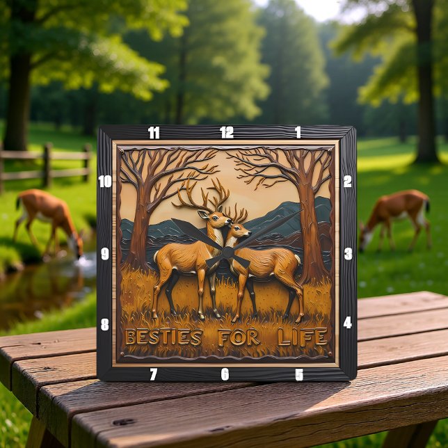 Reloj Cuadrado Engraved Deer Pair Sunset Forest (Subido por el creador)