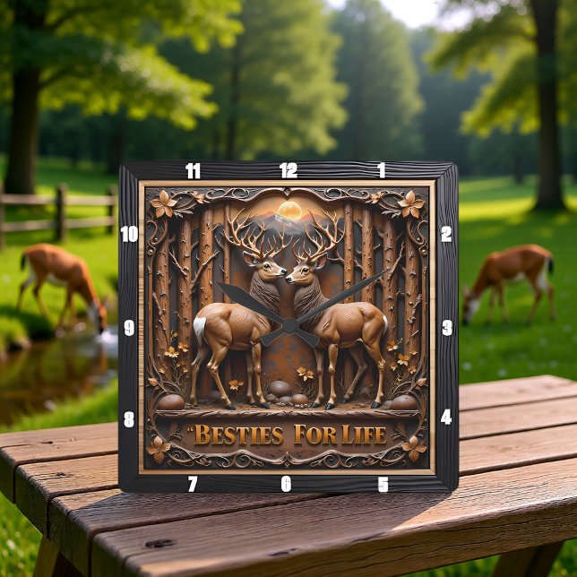 Reloj Cuadrado Engraved Deer Stag Pair Forest (Subido por el creador)