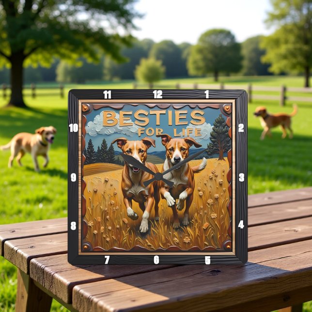 Reloj Cuadrado Engraved Dog Pair Blue Sky Field (Subido por el creador)