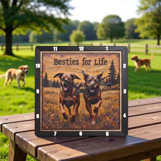 Reloj Cuadrado Engraved Dog Pair Happy Forest (Subido por el creador)