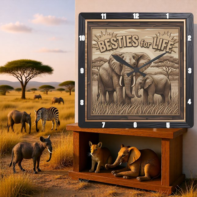 Reloj Cuadrado Engraved Elephant Mother Baby Savannah (Subido por el creador)