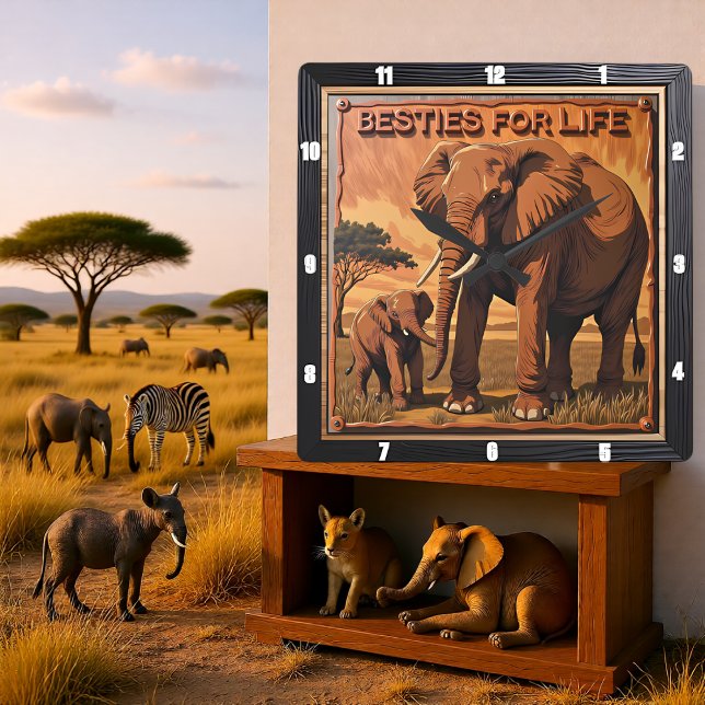 Reloj Cuadrado Engraved Elephant Sunset Savannah (Subido por el creador)