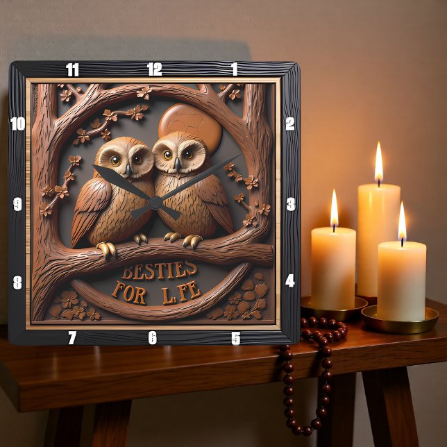 Reloj Cuadrado Engraved Owls Branch Round Frame (Subido por el creador)