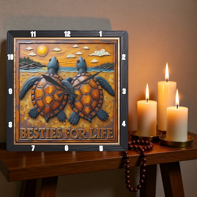 Reloj Cuadrado Engraved Turtle Pair Blue Shore (Subido por el creador)