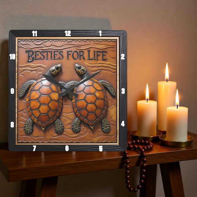 Reloj Cuadrado Engraved Turtle Pair Brown Monotone (Subido por el creador)