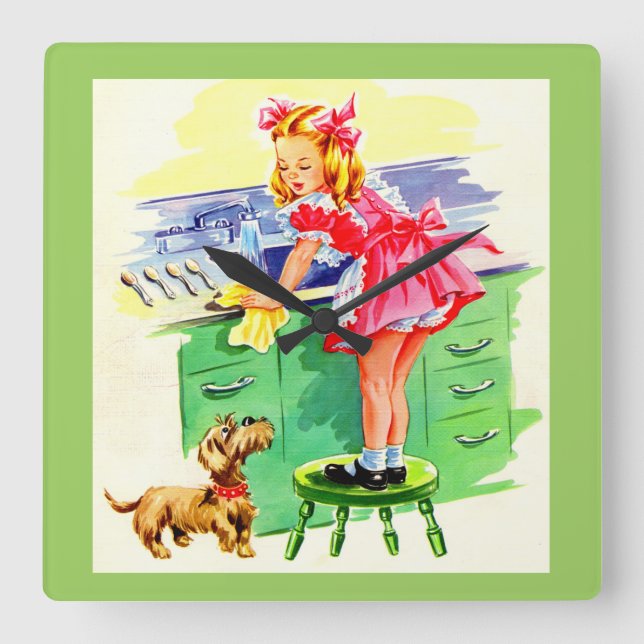 Reloj Cuadrado Enseñando a Rover a lavar los platos (Anverso)