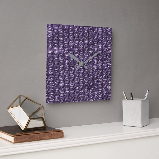 Reloj Cuadrado envoltorio de burbujas morado (Oficina)