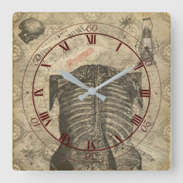 Reloj Cuadrado Ephemera de la anatomía del Gótico oscuro