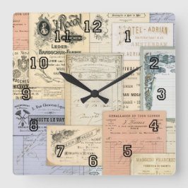 Reloj Cuadrado Ephemera europea antigua París Roma Amsterdam