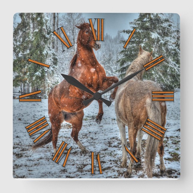 Reloj Cuadrado Equitación de caballos de invierno de Dun & Palomi (Anverso)