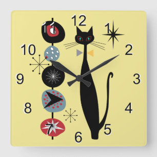 Reloj Cuadrado Era atómica retro a mediados del siglo Moderno MCM