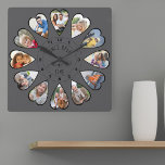 Reloj Cuadrado Érase una vez 12 fotos en forma de corazón gris os<br><div class="desc">Crea tu propio reloj multifotográfico para contar tu historia - el centro del reloj está marcado con "Érase una vez" en tipografía escrita a mano. Utilice la plantilla de fotos para añadir 12 de sus fotos favoritas, que se mostrarán en marcos con forma de corazón. El diseño utiliza fotos verticales...</div>