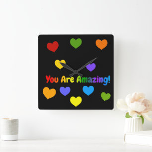 Reloj Cuadrado Eres asombroso texto arcoiris