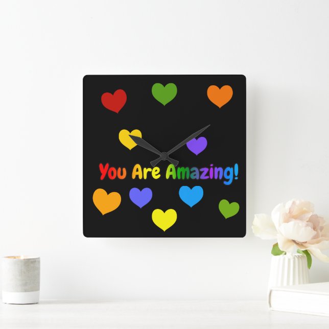 Reloj Cuadrado Eres asombroso texto arcoiris (Hogar)
