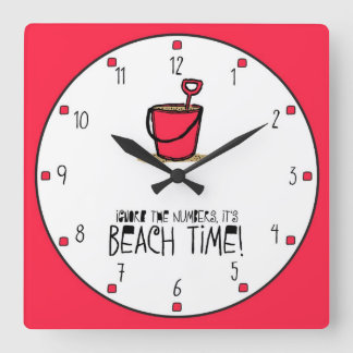 Reloj Cuadrado ¡Es hora de la playa! Rojo