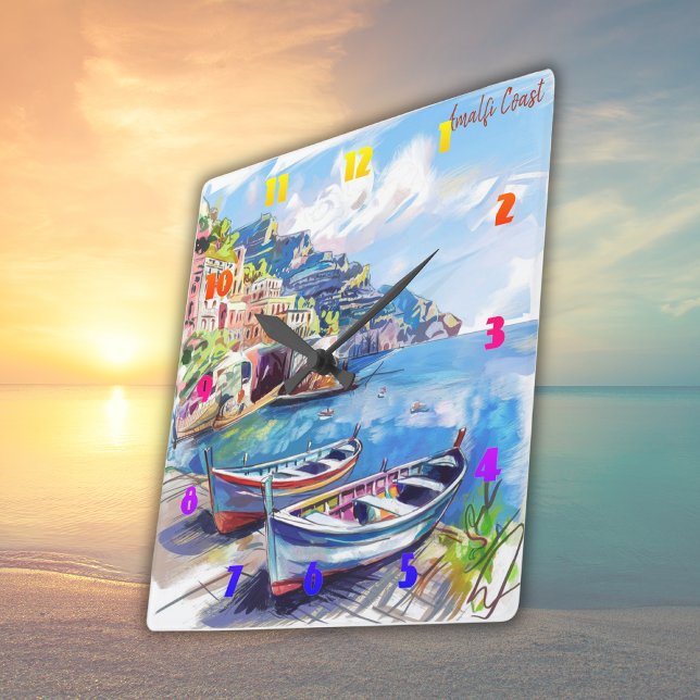 Reloj Cuadrado Esbozo acuático de Amalfi Coast Italia | (Subido por el creador)