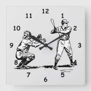 Reloj Cuadrado Esbozo de Batería de Béisbol de Guay y Batería Cat