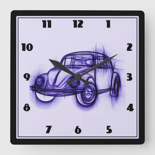 Reloj Cuadrado Esbozo de coches de Guay en morado (Anverso)