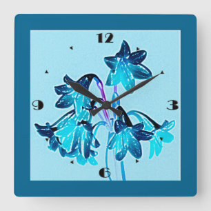 Reloj Cuadrado Esbozo de Daylilies - Cobalto y azul cielo