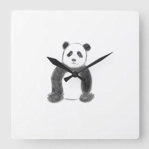 Reloj Cuadrado Esbozo de panda blanco y negro