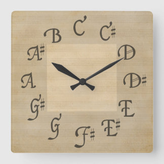 Reloj Cuadrado Escala de las notas de la música, mirada antigua