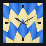 Reloj Cuadrado Escalas Art Deco Diseño Amarillo Azul Profundo<br><div class="desc">Diseño deco de arte de reloj de pared que puedes personalizar con cualquier texto que elijas. Si necesita ayuda para personalizar,  póngase en contacto con nosotros a través del enlace de esta página. Reloj Art Déco.</div>