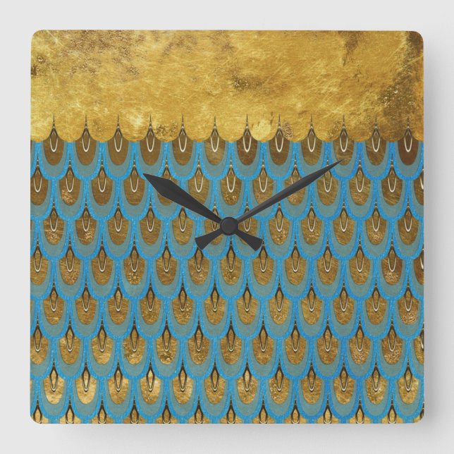 Reloj Cuadrado Escalas de Purpurina de Sirena de princesa brillan (Anverso)