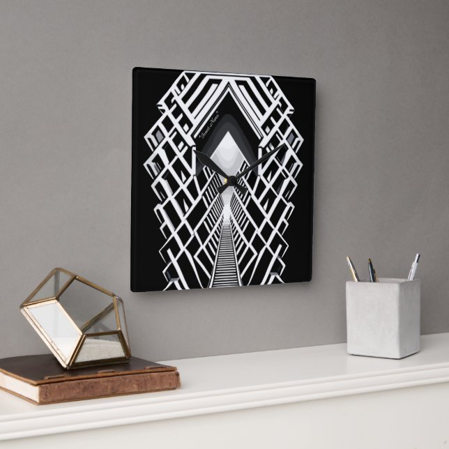 Reloj Cuadrado Escalera monocromática: Obelisco de los contrastes (Oficina)