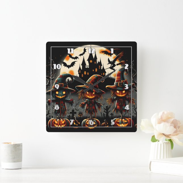 Reloj Cuadrado Escarabajos espeluznantes de Halloween custodiando (Hogar)