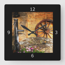 Reloj Cuadrado Escena de bombeo rústico, bueno y volante