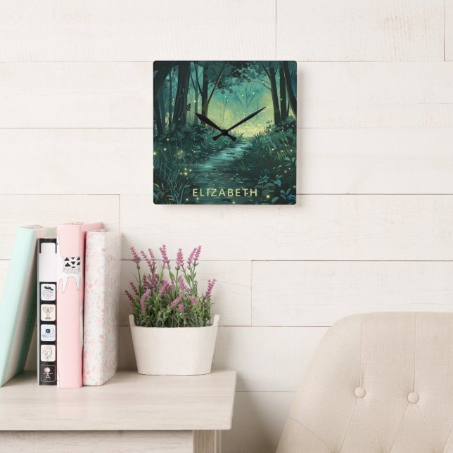 Reloj Cuadrado Escena de bosque personalizada (Sala de lectura)