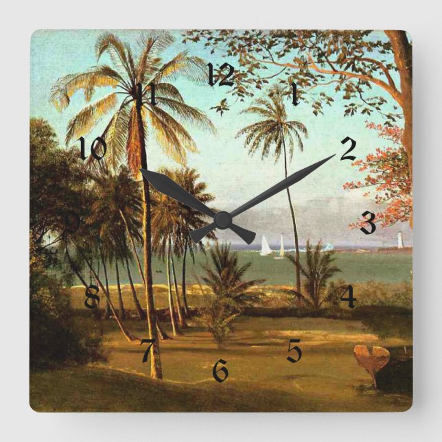 Reloj Cuadrado Escena de Florida - Pintura de Albert Bierstadt, (Anverso)