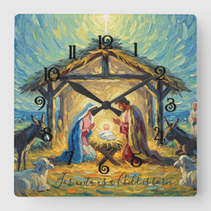 Reloj Cuadrado Escena de la Natividad de Pintura Impresionista