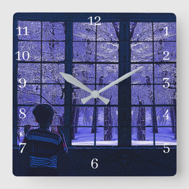 Reloj Cuadrado Escena de nieve (Anverso)