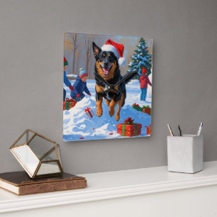 Reloj Cuadrado Escena de nieve festiva de Navidad con Malinoi bel