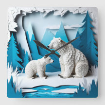 Escena de Papercraft de Osos Polares en Bosque Árt