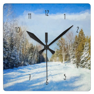 Reloj Cuadrado Escena del camino del invierno Nevado