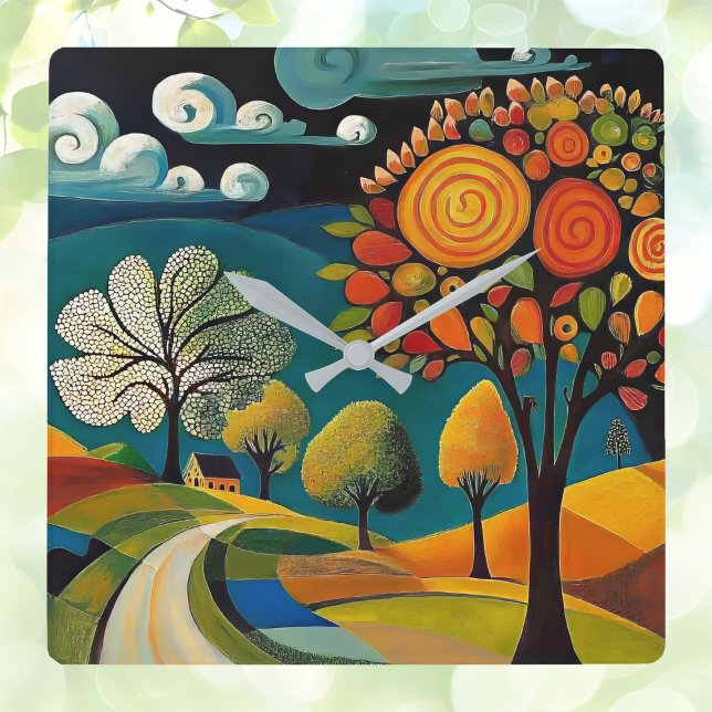 Reloj Cuadrado Escena del País Folksy (Subido por el creador)