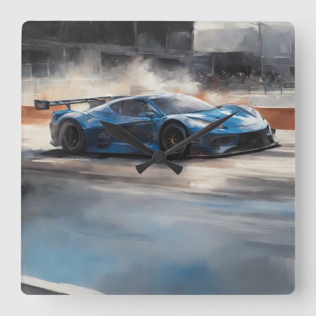 Reloj Cuadrado Escena dinámica de raza urbana azul (Anverso)