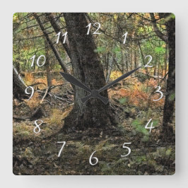 Reloj Cuadrado Escena forestal de otoño          