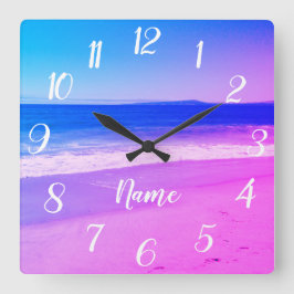 Reloj Cuadrado Escenario personalizado de la playa de Aqua Pink O