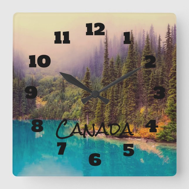 Reloj Cuadrado Escenario Rústico del Paisaje Norte de Canadá (Anverso)