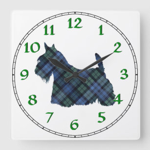 Reloj Cuadrado Escocia Terrier Tartán Silhouette