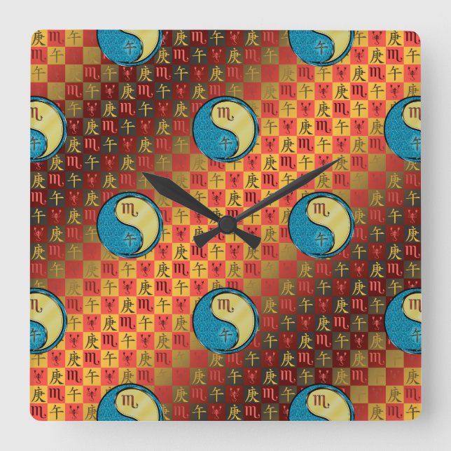 Reloj Cuadrado Escorpio & Caballo de Metal (Anverso)