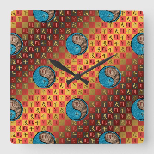Reloj Cuadrado Escorpio & Caballo de Tierra (Anverso)