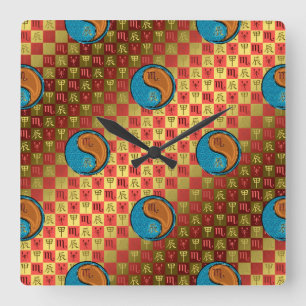 Reloj Cuadrado Escorpio & Dragón de Madera